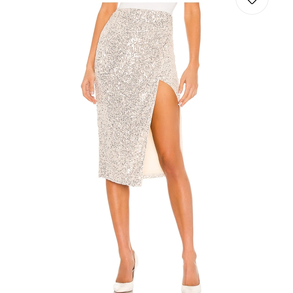 Silver Sequin High-Slit Skirt